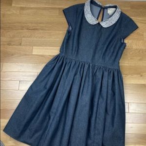 Kate Spade Denim Crystal-Collar Dress